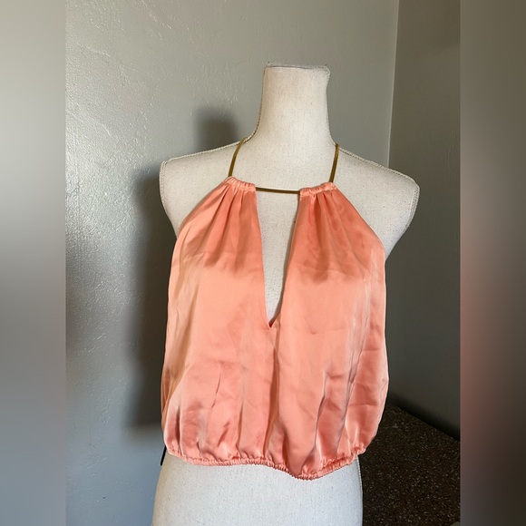 H&M Tops - H&M Peach Satin Halter Camisole with Gold Strap
